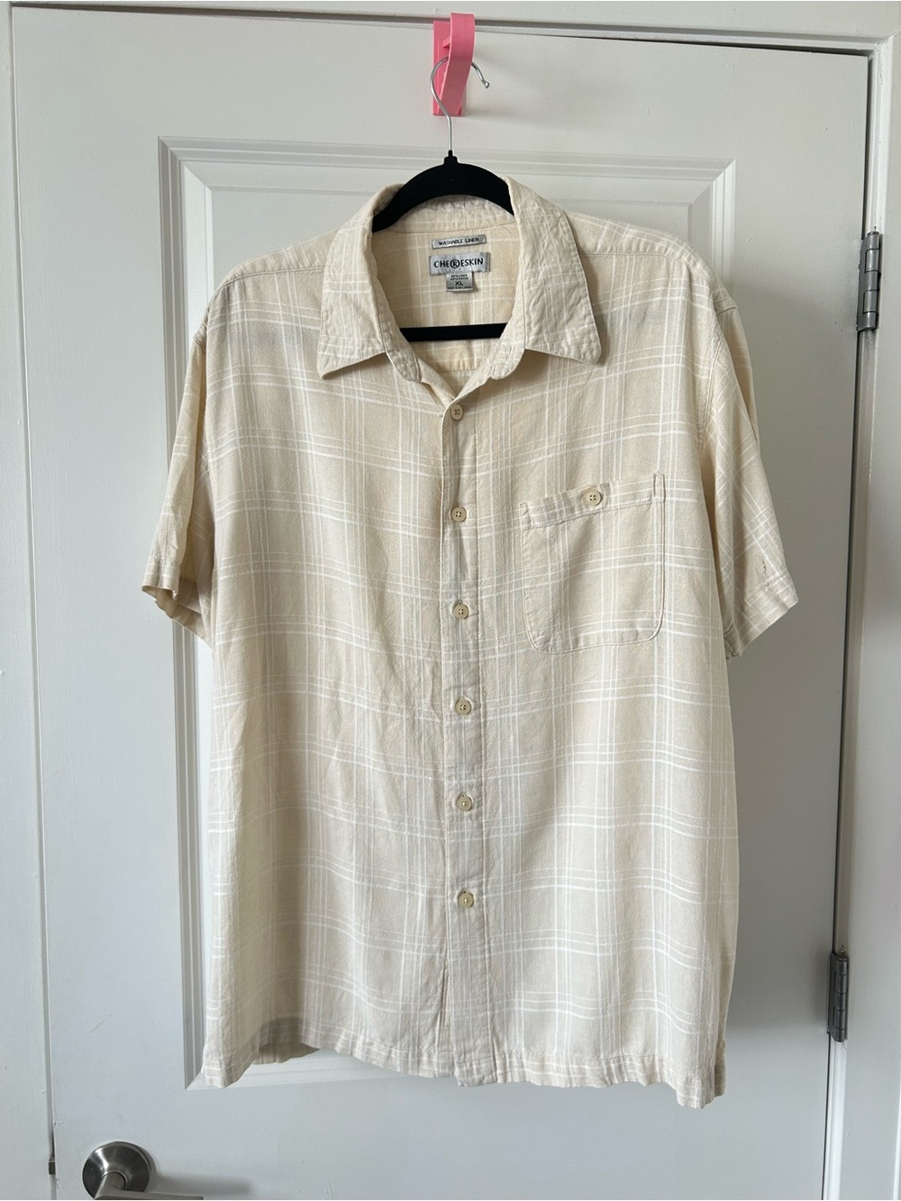 Cream Plaid Short-Sleeve Button-Down Shirt